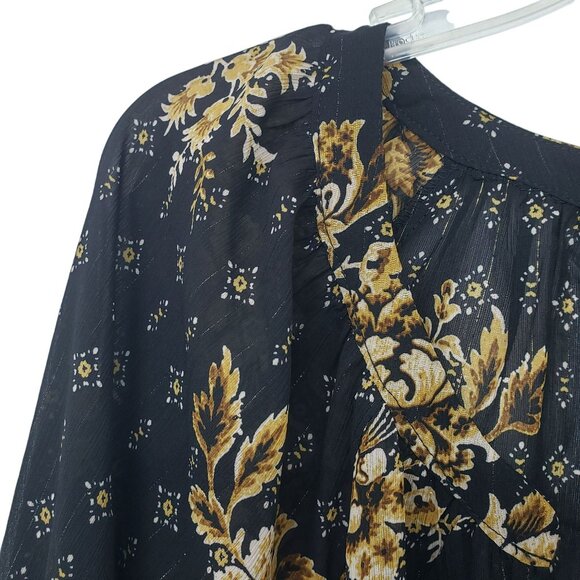 NEW Torrid Black Gold Floral Sheer Blouse Office Work Boho Long Sleeve Top - Picture 6 of 11